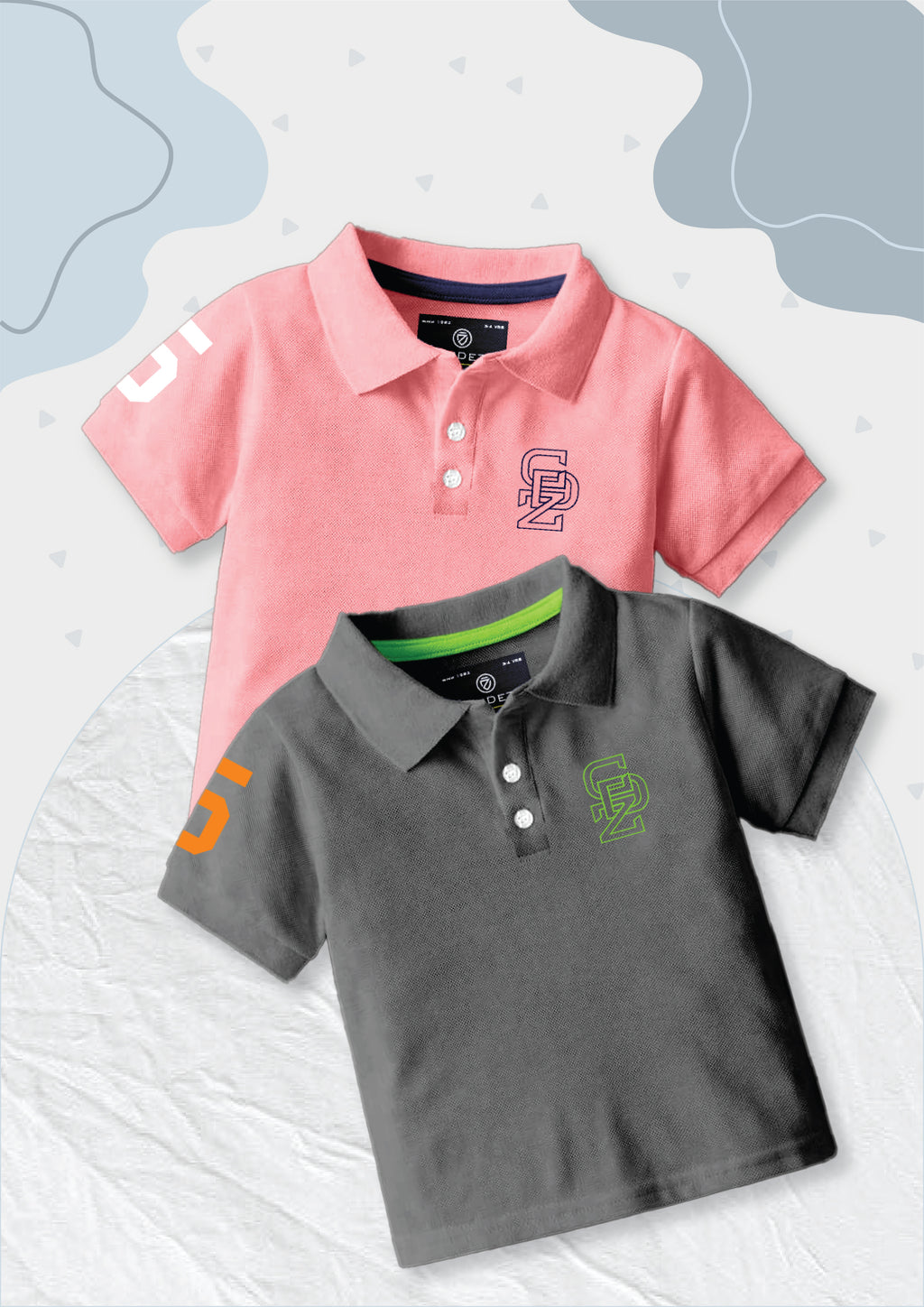CODEZ Boys Pack Of 2 Self Design Embroidered Polo Tshirts