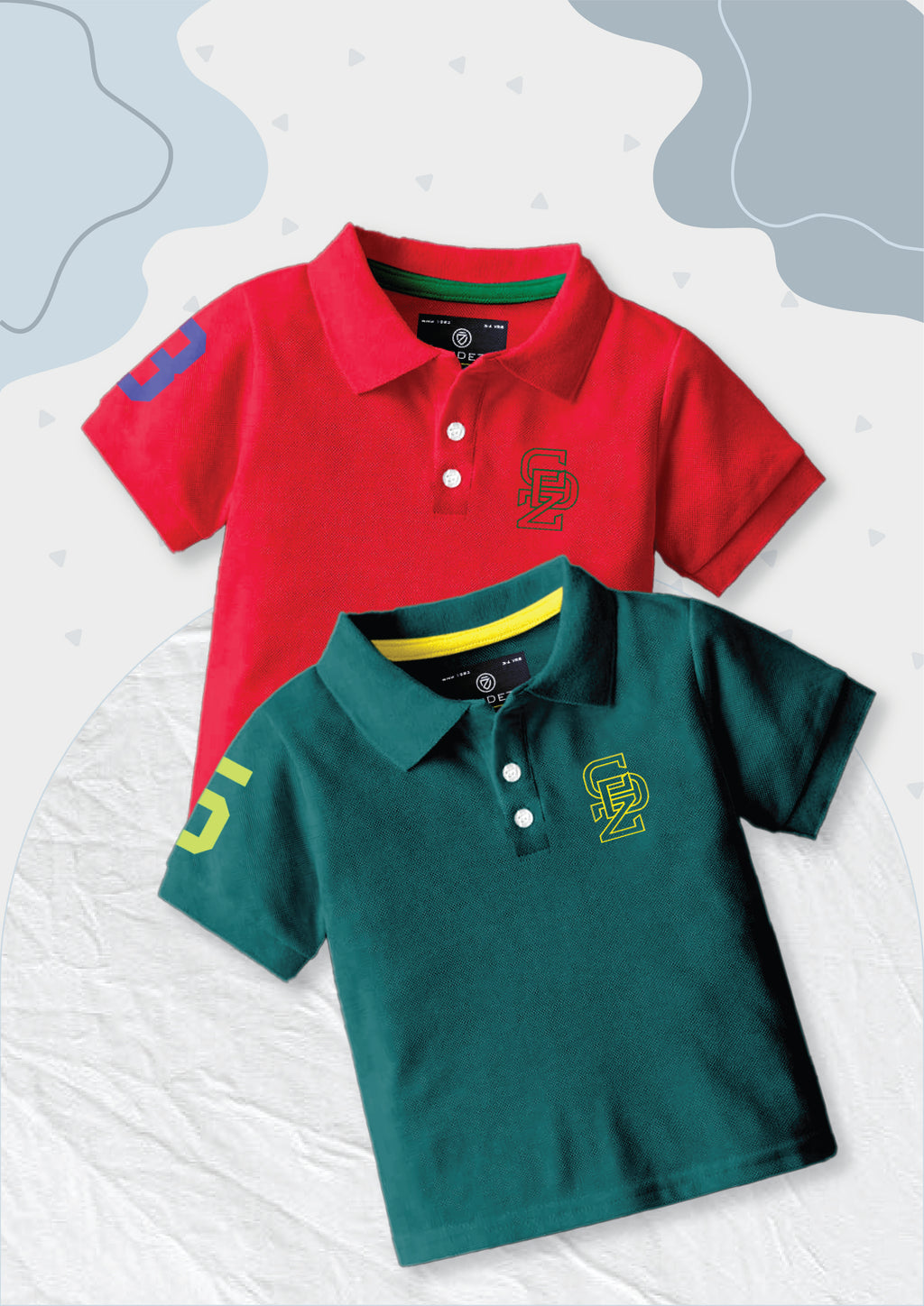 CODEZ Boys Pack Of 2 Self Design Embroidered Polo Tshirts