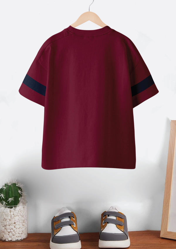Codez Kids-Boys Fashion Burgundy OverSized T-shirt