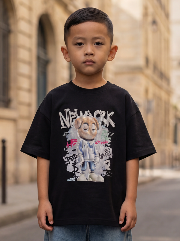 CODEZ Boys Black Graphic Print Relaxed Fit Drop Shoulder T-Shirt