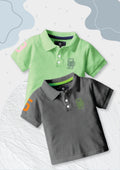 CODEZ Boys Pack Of 2 Self Design Embroidered Polo Tshirts