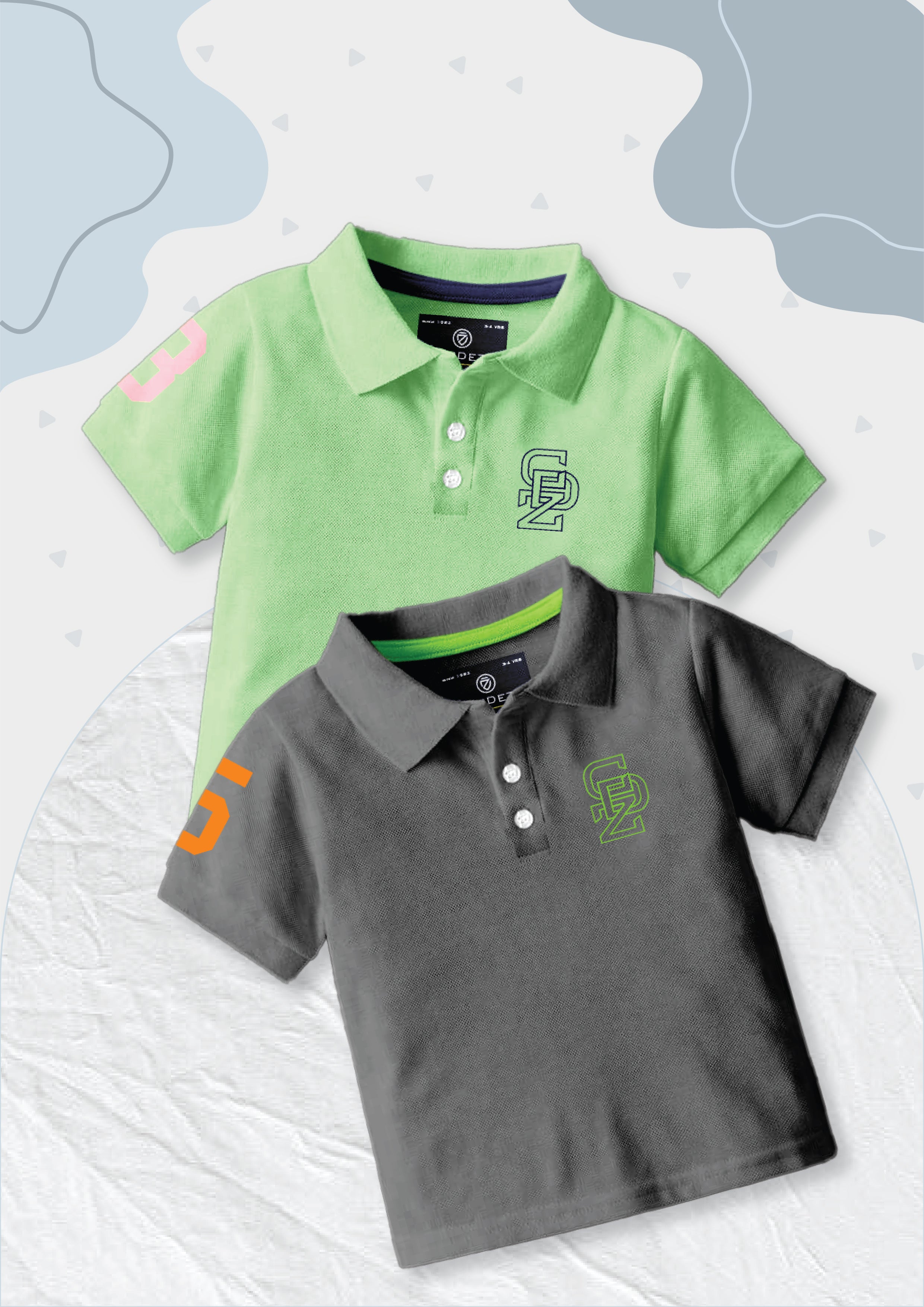 CODEZ Boys Pack Of 2 Self Design Embroidered Polo Tshirts