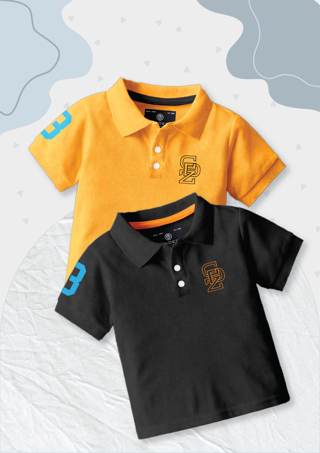 CODEZ Boys Pack Of 2 Self Design Embroidered Polo Tshirts