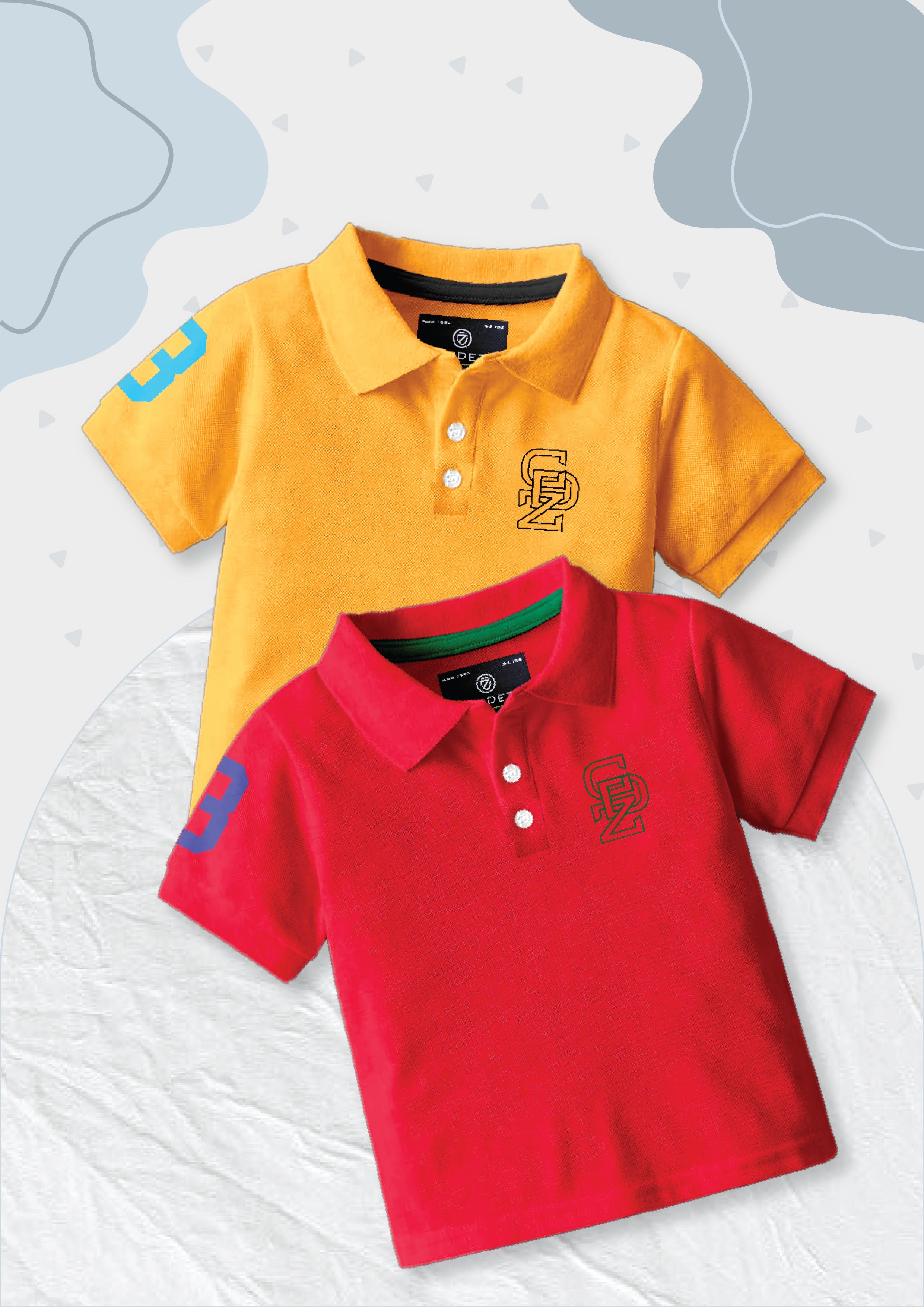 CODEZ Boys Pack Of 2 Self Design Embroidered Polo Tshirts