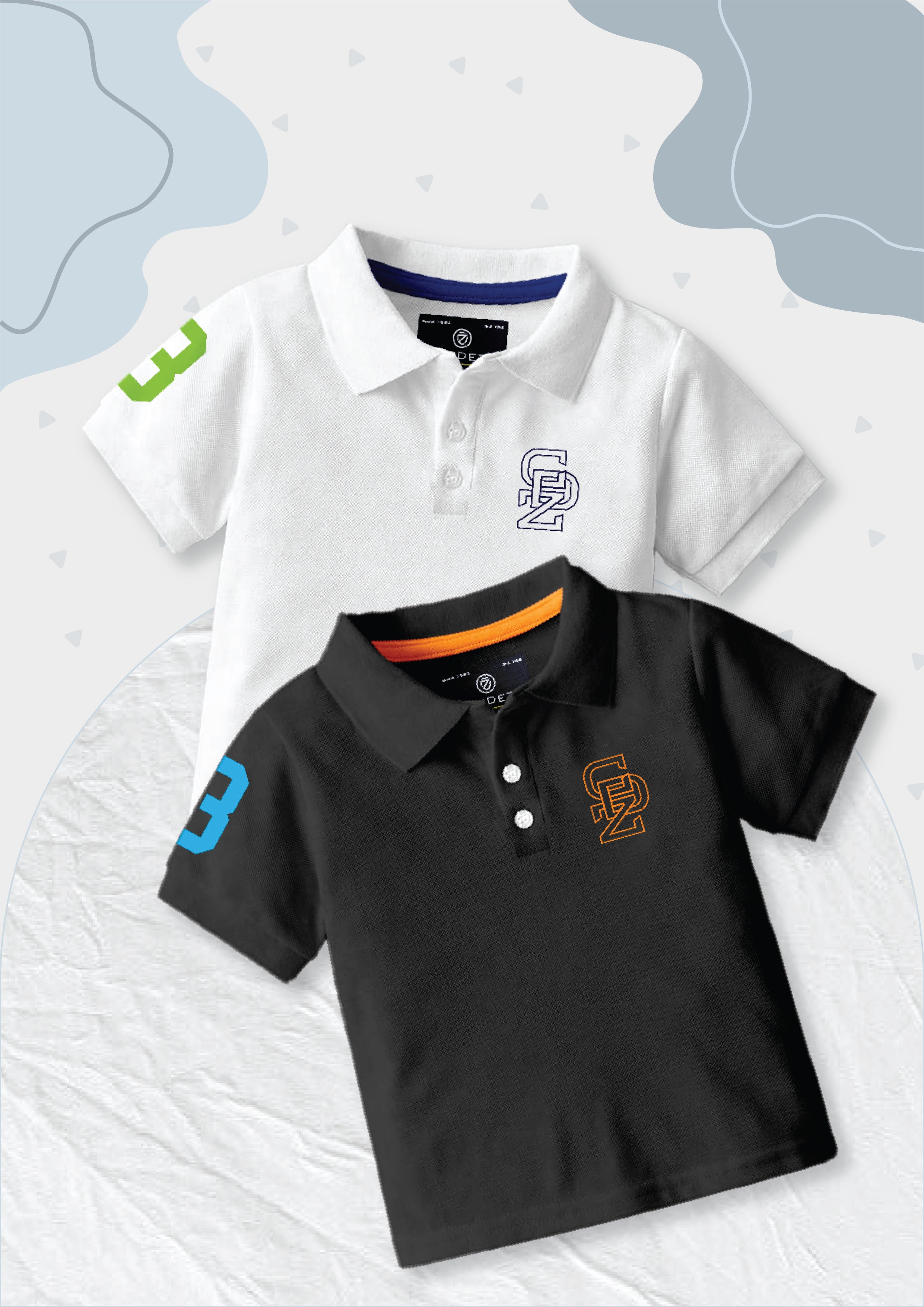 CODEZ Boys Pack Of 2 Self Design Embroidered Polo Tshirts