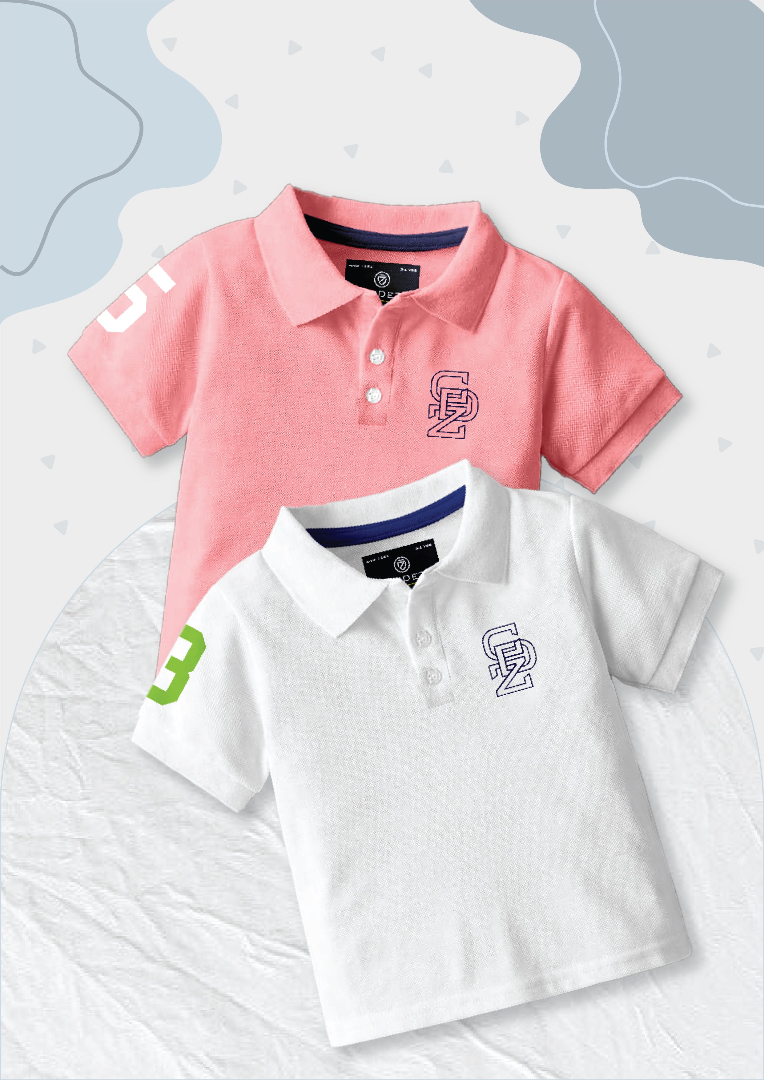CODEZ Boys Pack Of 2 Self Design Embroidered Polo Tshirts