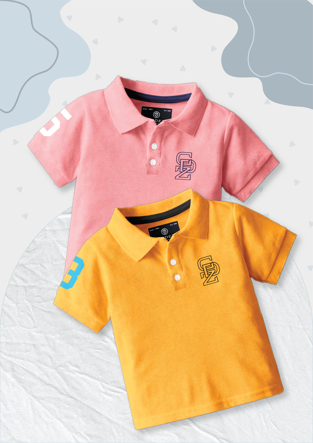 CODEZ Boys Pack Of 2 Self Design Embroidered Polo Tshirts