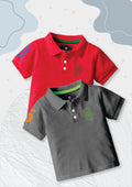 CODEZ Boys Pack Of 2 Self Design Embroidered Polo Tshirts