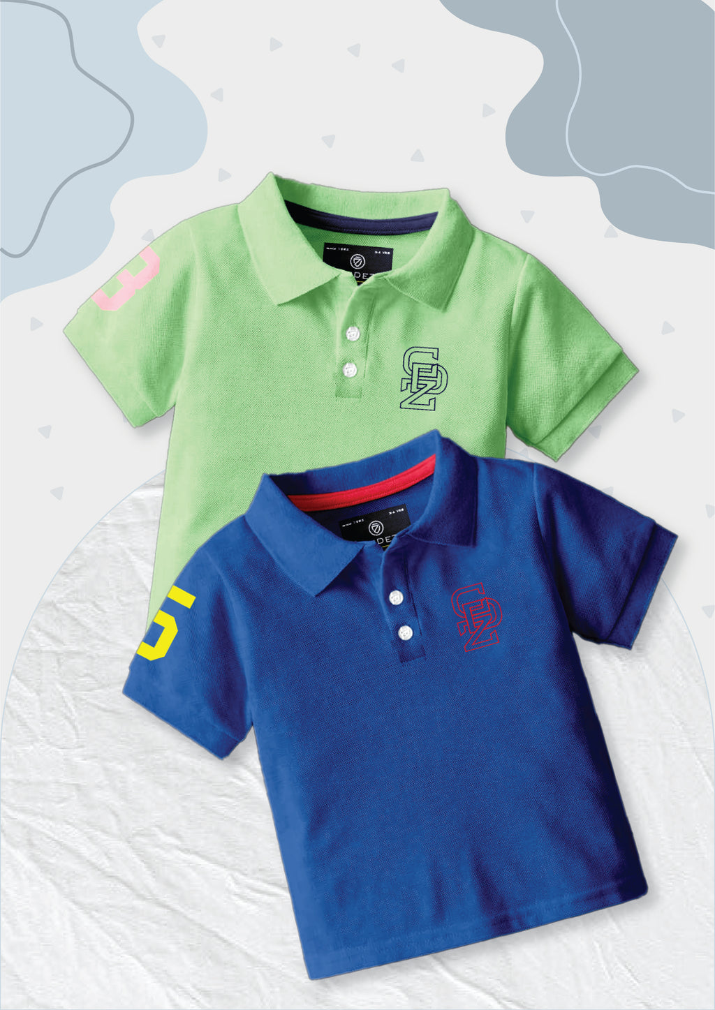 CODEZ Boys Pack Of 2 Self Design Embroidered Polo Tshirts
