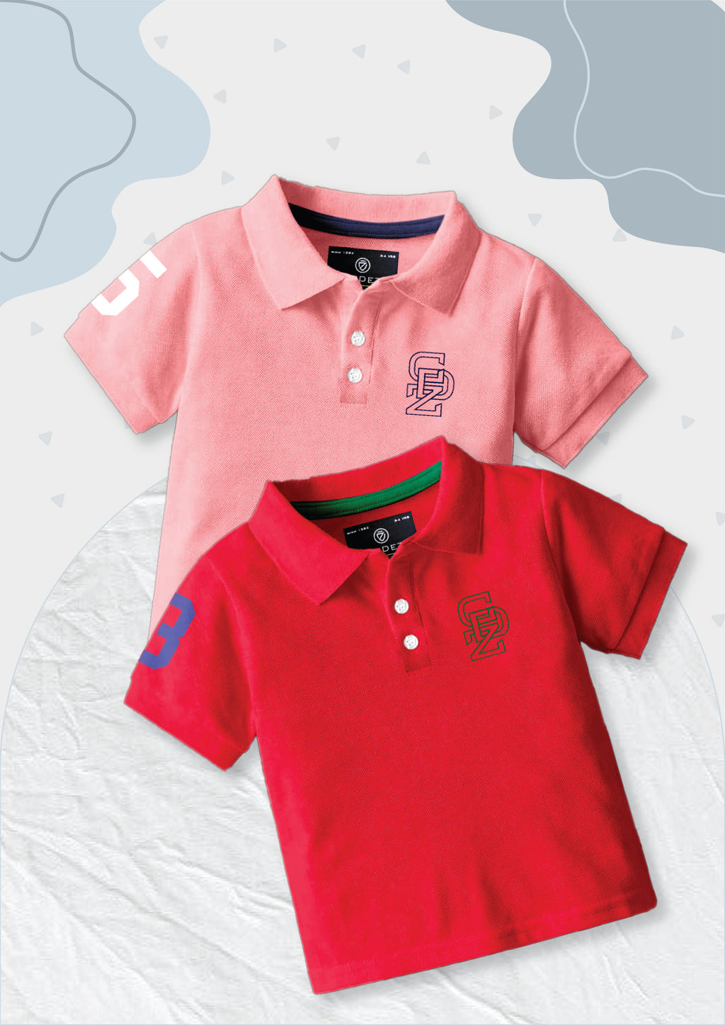 CODEZ Boys Pack Of 2 Self Design Embroidered Polo Tshirts