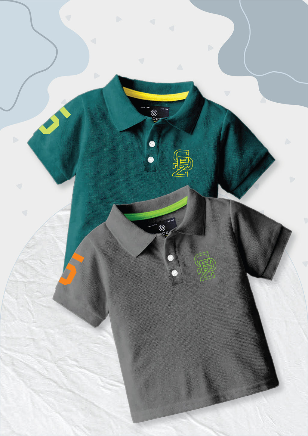 CODEZ Boys Pack Of 2 Self Design Embroidered Polo Tshirts