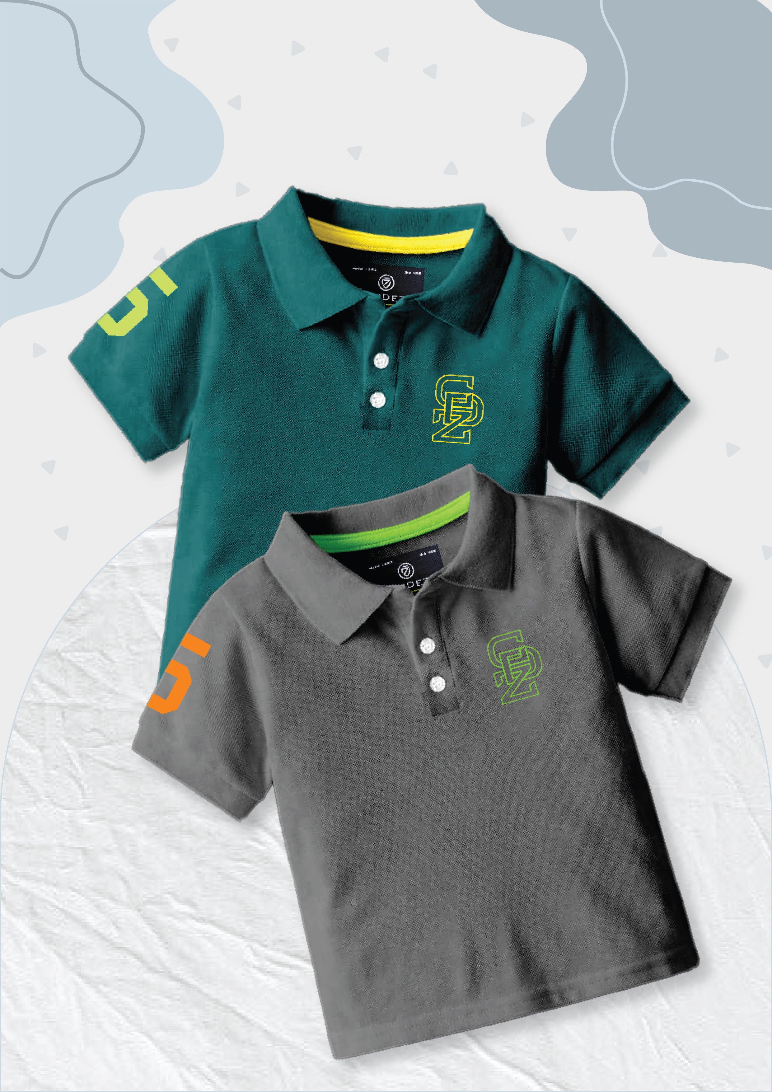 CODEZ Boys Pack Of 2 Self Design Embroidered Polo Tshirts