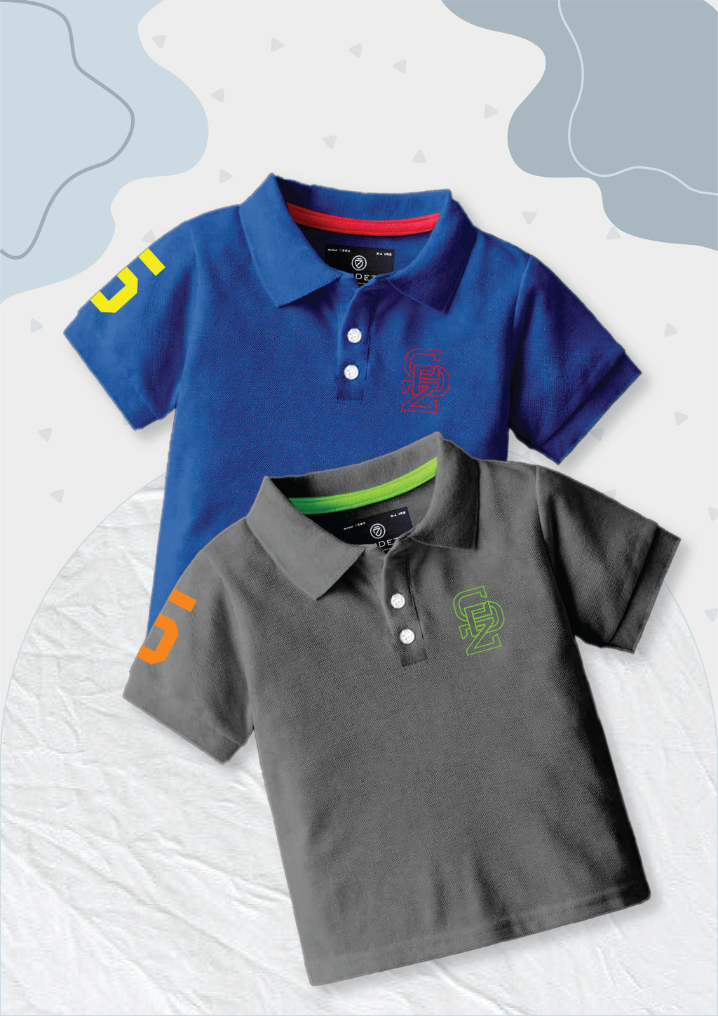 CODEZ Boys Pack Of 2 Self Design Embroidered Polo Tshirts