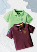 CODEZ Boys Pack Of 2 Self Design Embroidered Polo Tshirts
