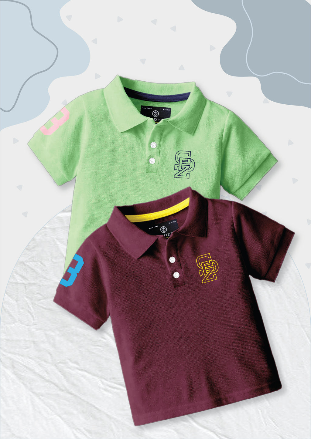 CODEZ Boys Pack Of 2 Self Design Embroidered Polo Tshirts