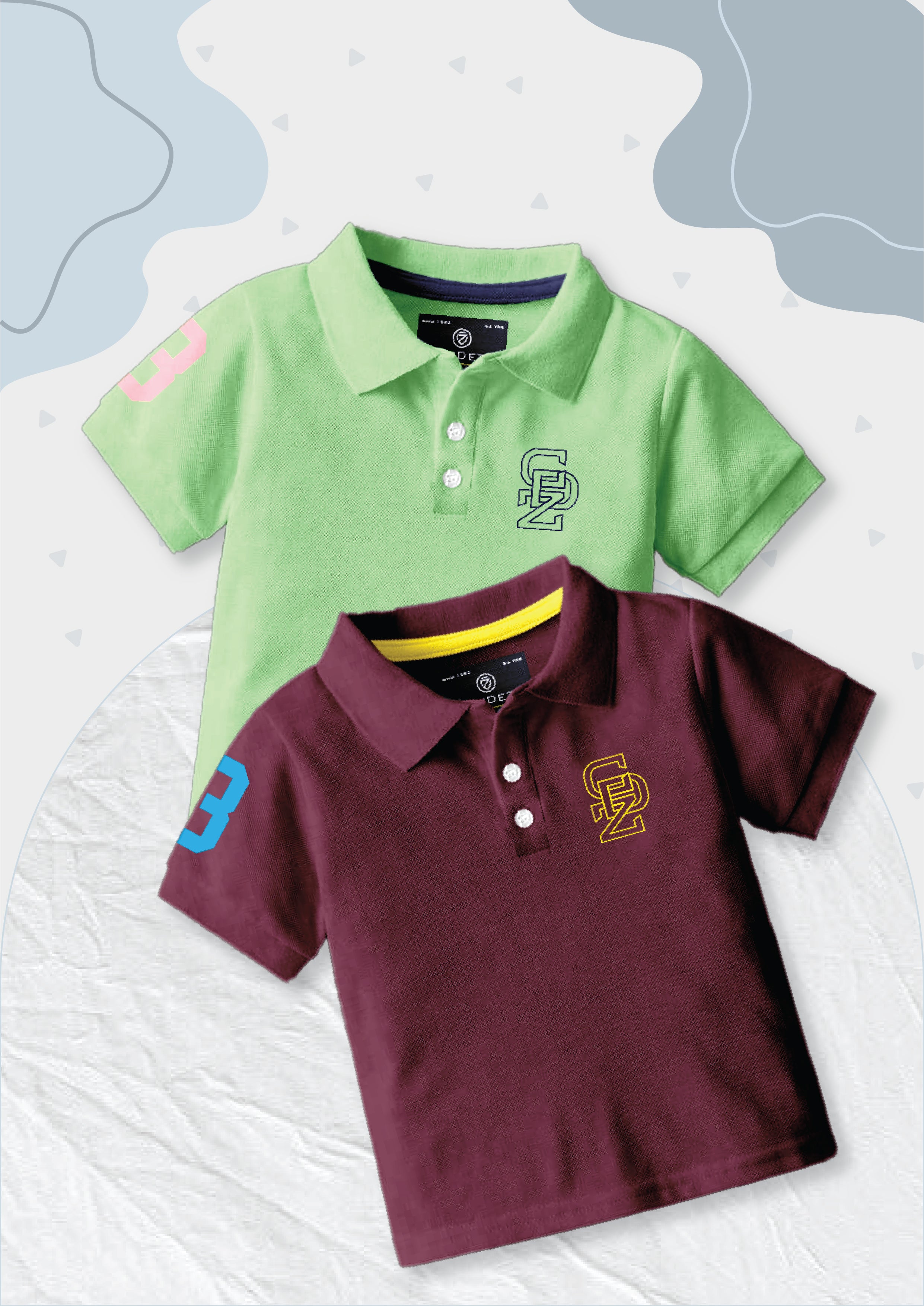 CODEZ Boys Pack Of 2 Self Design Embroidered Polo Tshirts