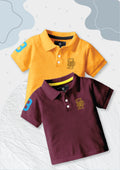 CODEZ Boys Pack Of 2 Self Design Embroidered Polo Tshirts