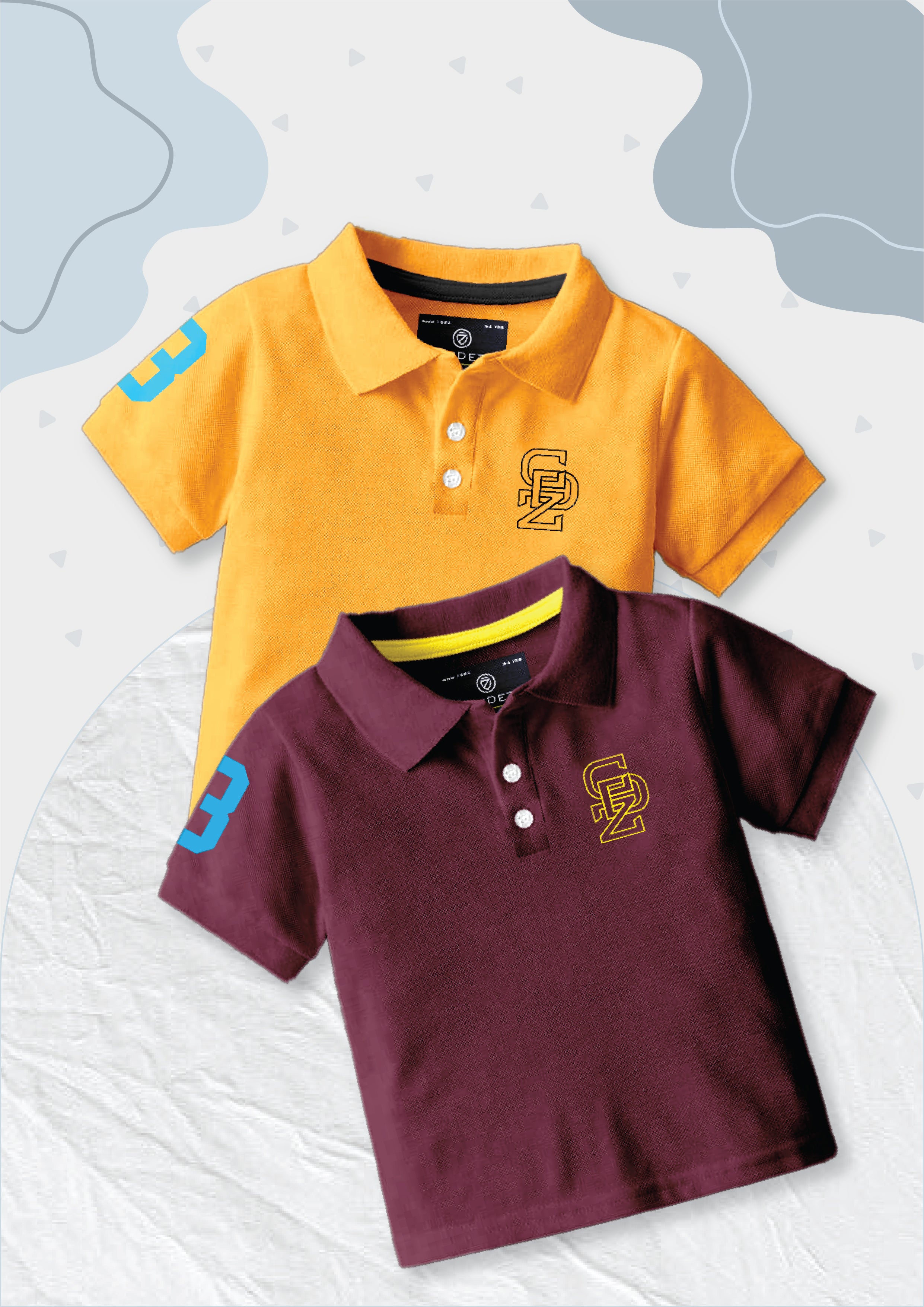 CODEZ Boys Pack Of 2 Self Design Embroidered Polo Tshirts