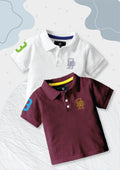 CODEZ Boys Pack Of 2 Self Design Embroidered Polo Tshirts