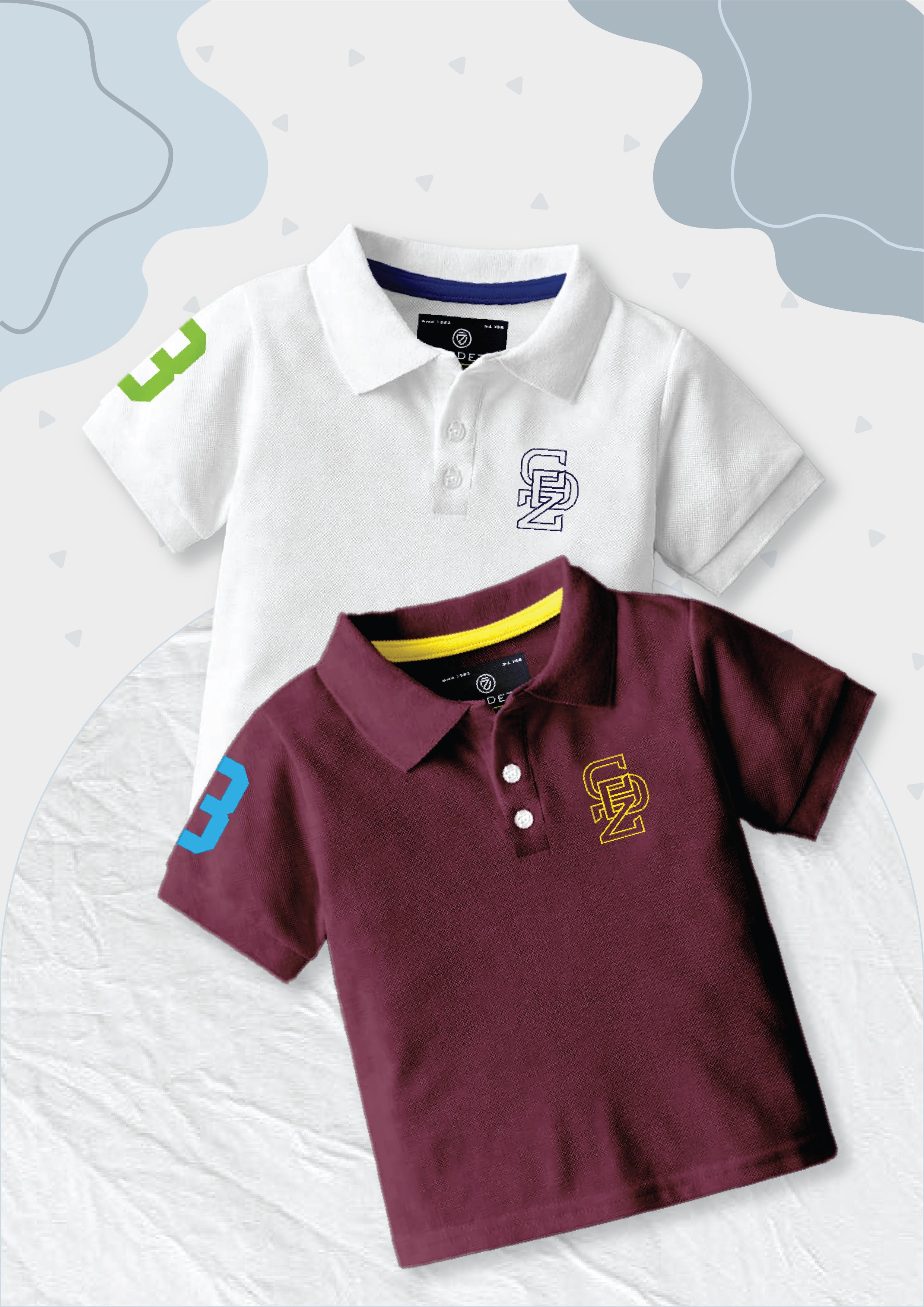 CODEZ Boys Pack Of 2 Self Design Embroidered Polo Tshirts