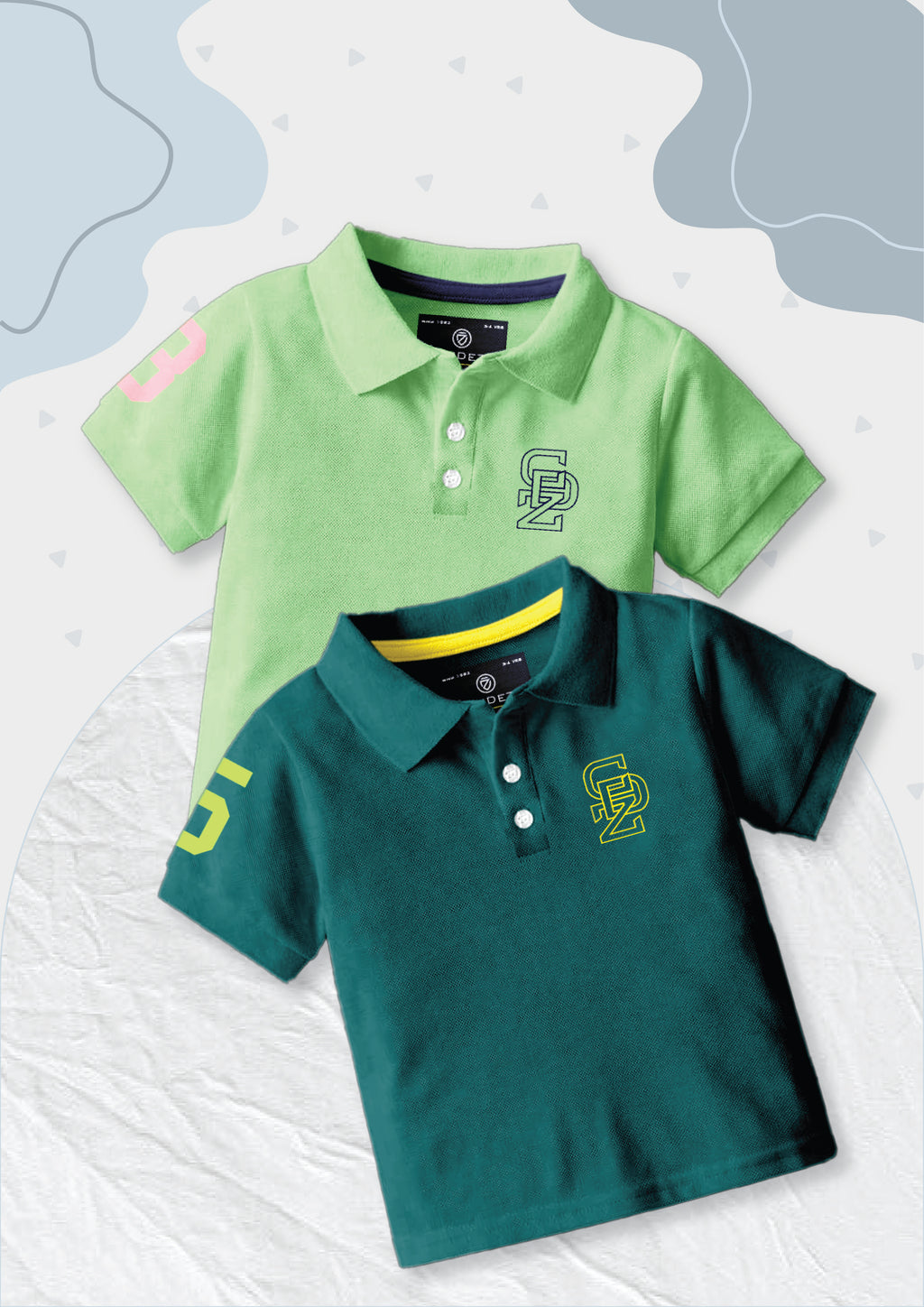 CODEZ Boys Pack Of 2 Self Design Embroidered Polo Tshirts