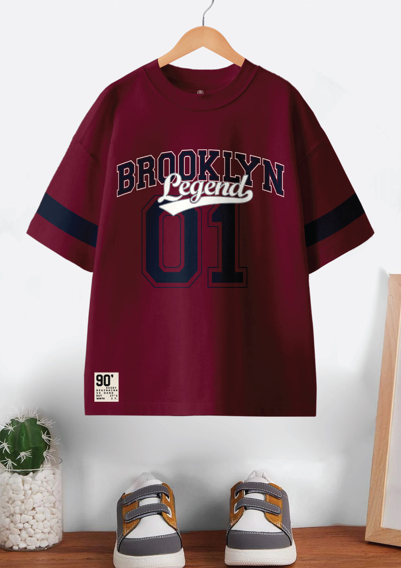 Codez Kids-Boys Fashion Burgundy OverSized T-shirt