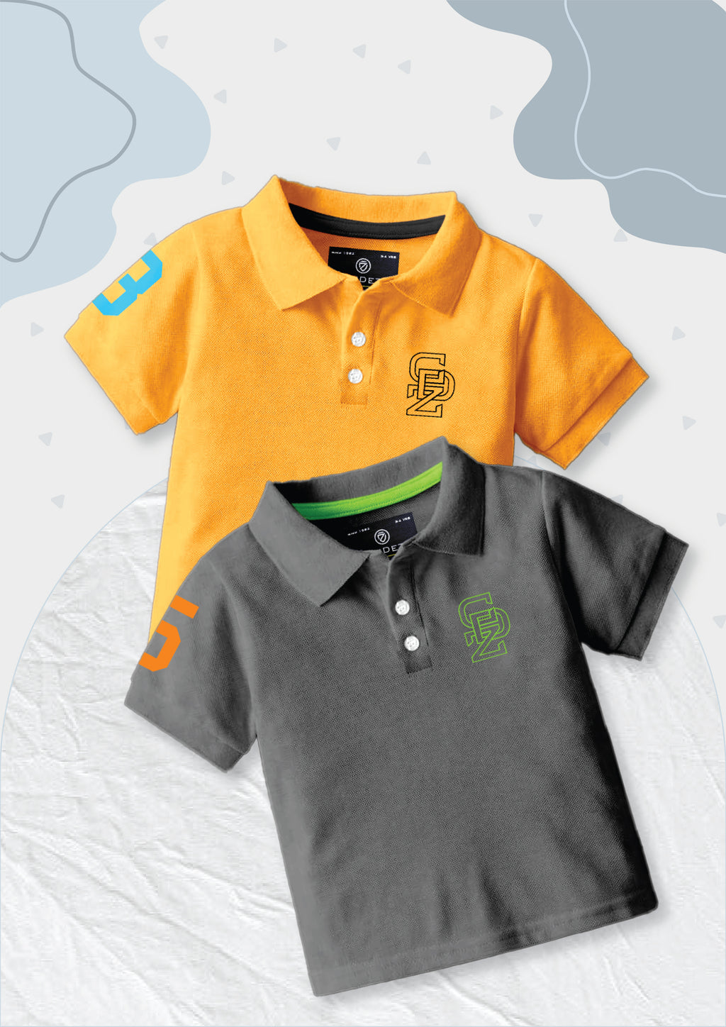 CODEZ Boys Pack Of 2 Self Design Embroidered Polo Tshirts