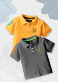 CODEZ Boys Pack Of 2 Self Design Embroidered Polo Tshirts
