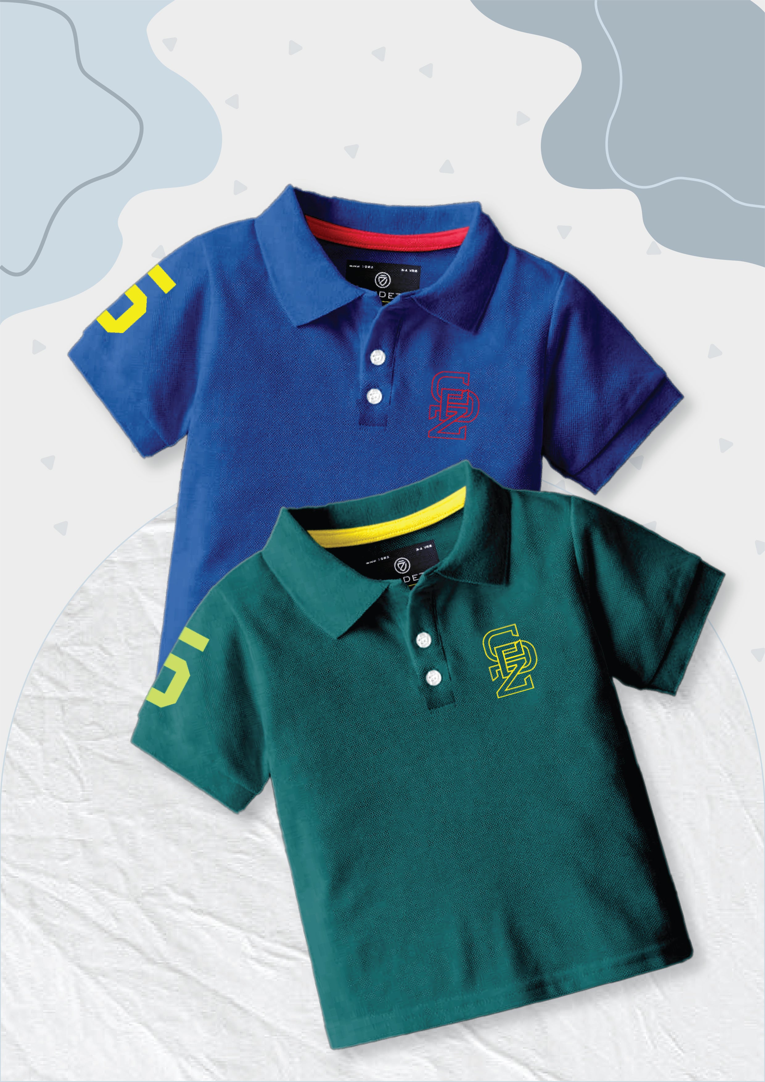 CODEZ Boys Pack Of 2 Self Design Embroidered Polo Tshirts