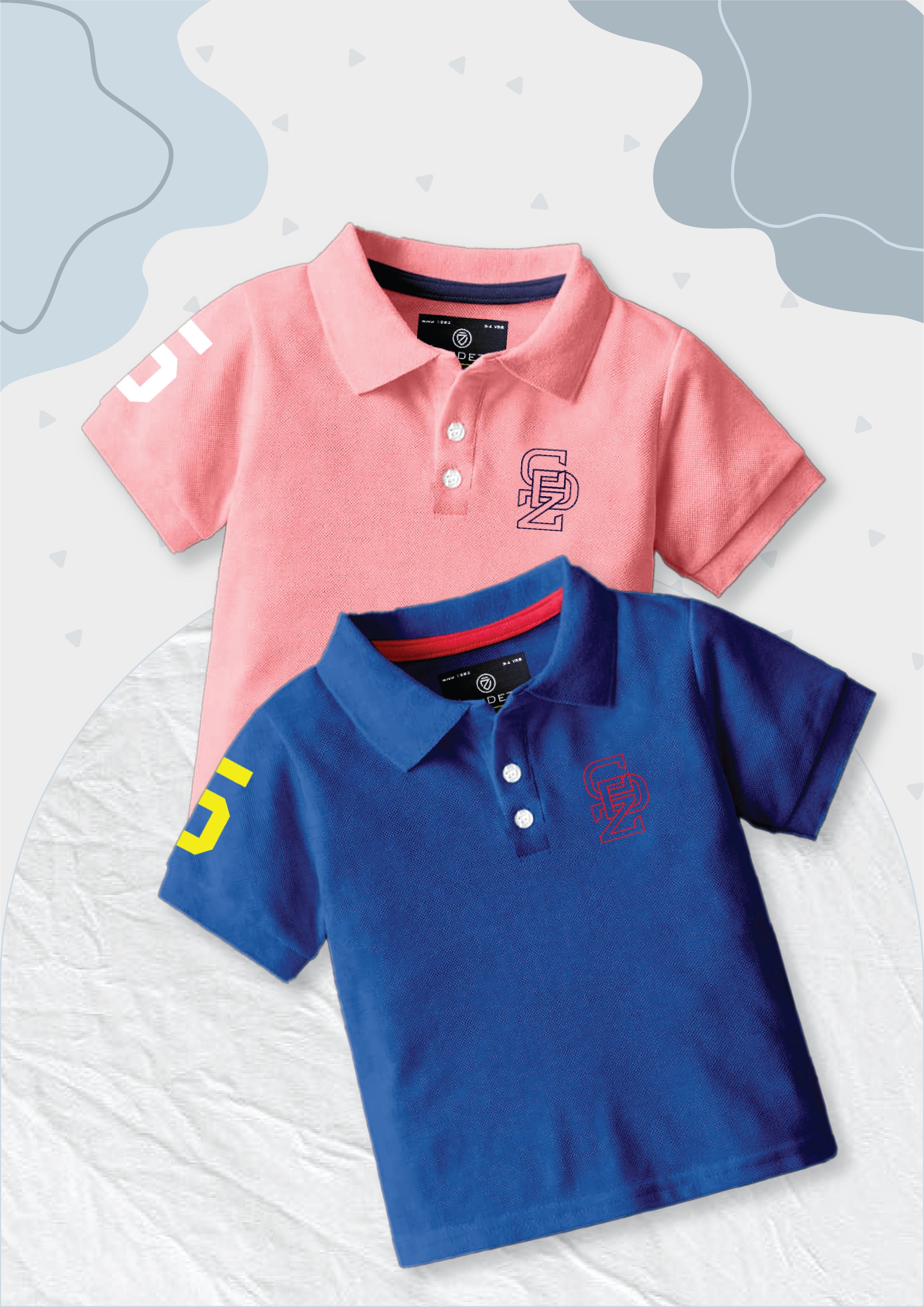CODEZ Boys Pack Of 2 Self Design Embroidered Polo Tshirts