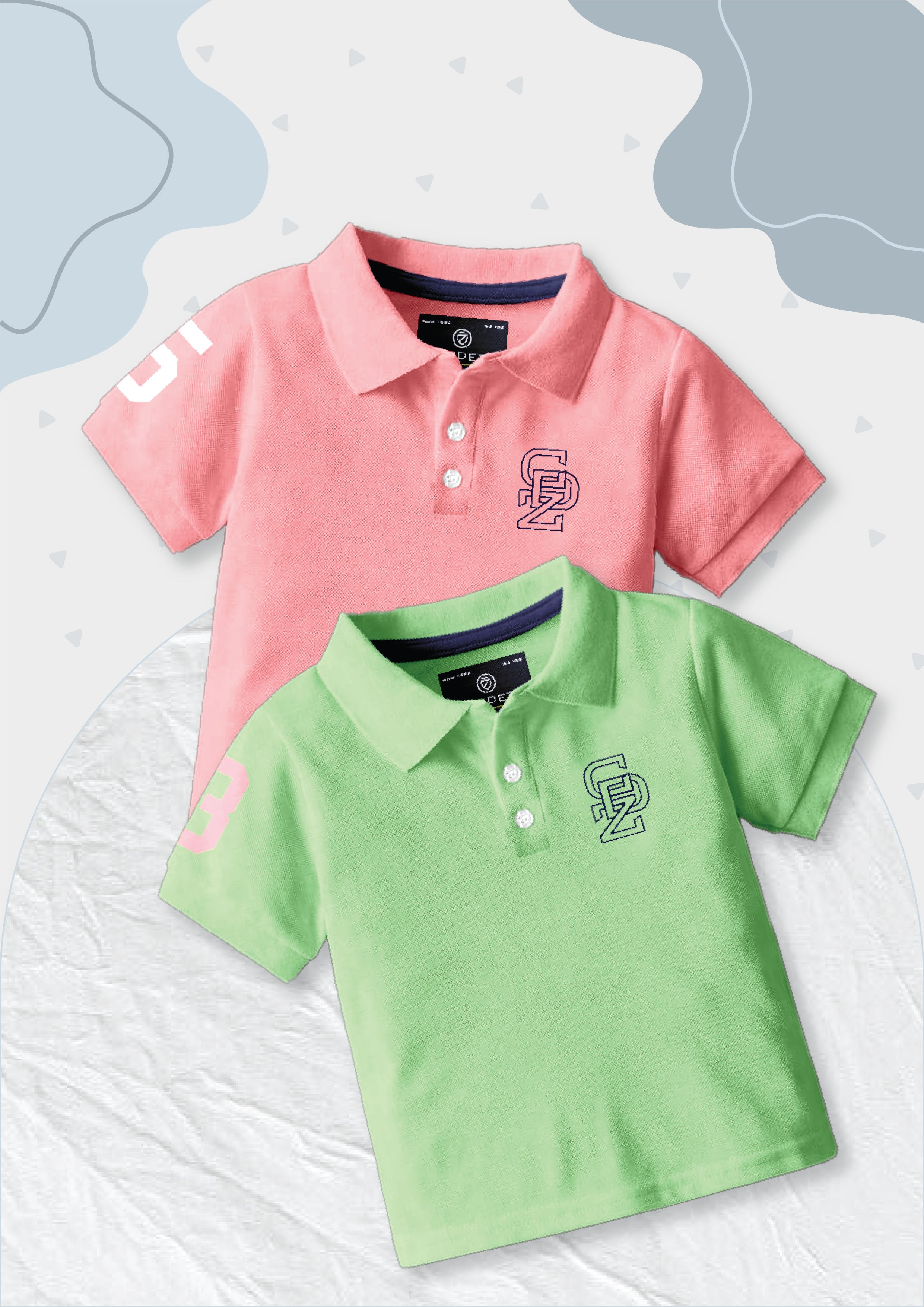 CODEZ Boys Pack Of 2 Self Design Embroidered Polo Tshirts