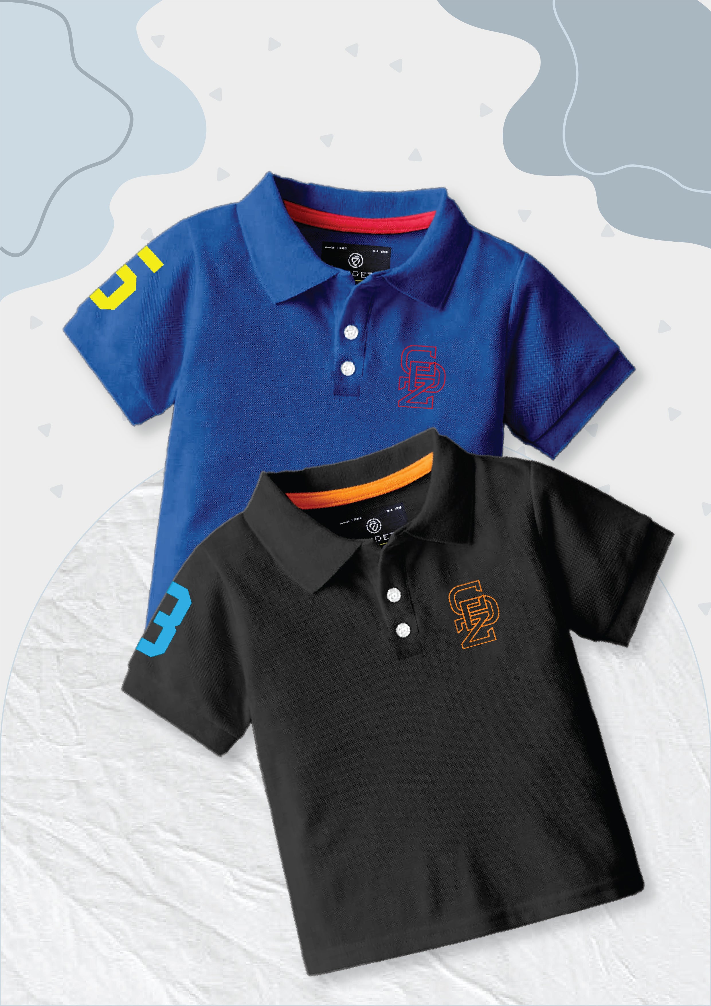 CODEZ Boys Pack Of 2 Self Design Embroidered Polo Tshirts