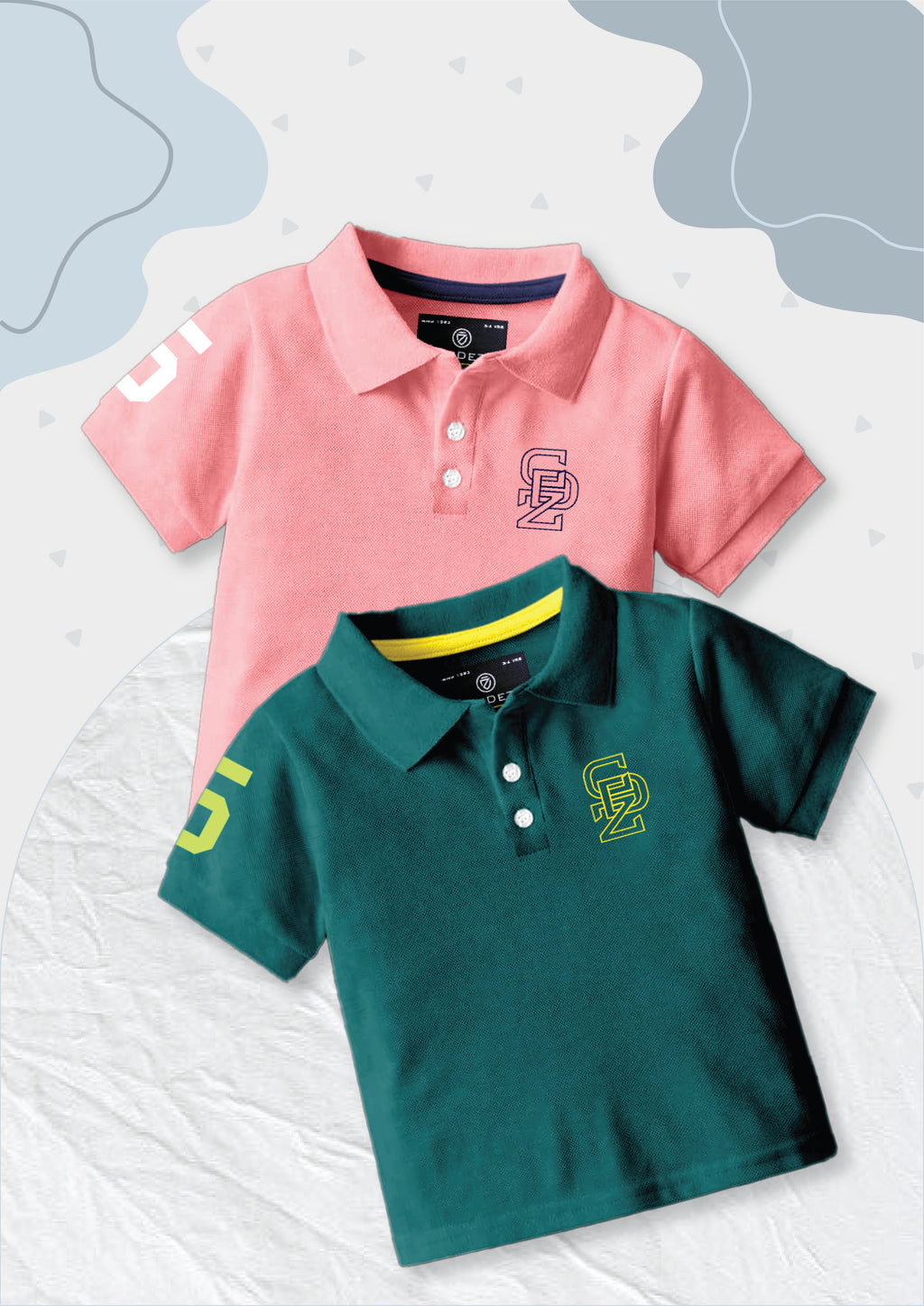 CODEZ Boys Pack Of 2 Self Design Embroidered Polo Tshirts