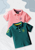 CODEZ Boys Pack Of 2 Self Design Embroidered Polo Tshirts
