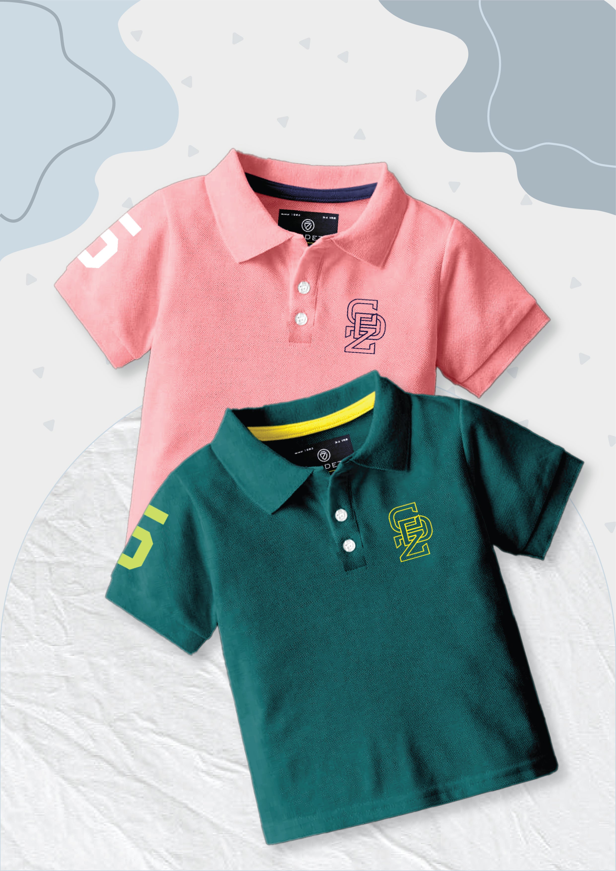 CODEZ Boys Pack Of 2 Self Design Embroidered Polo Tshirts