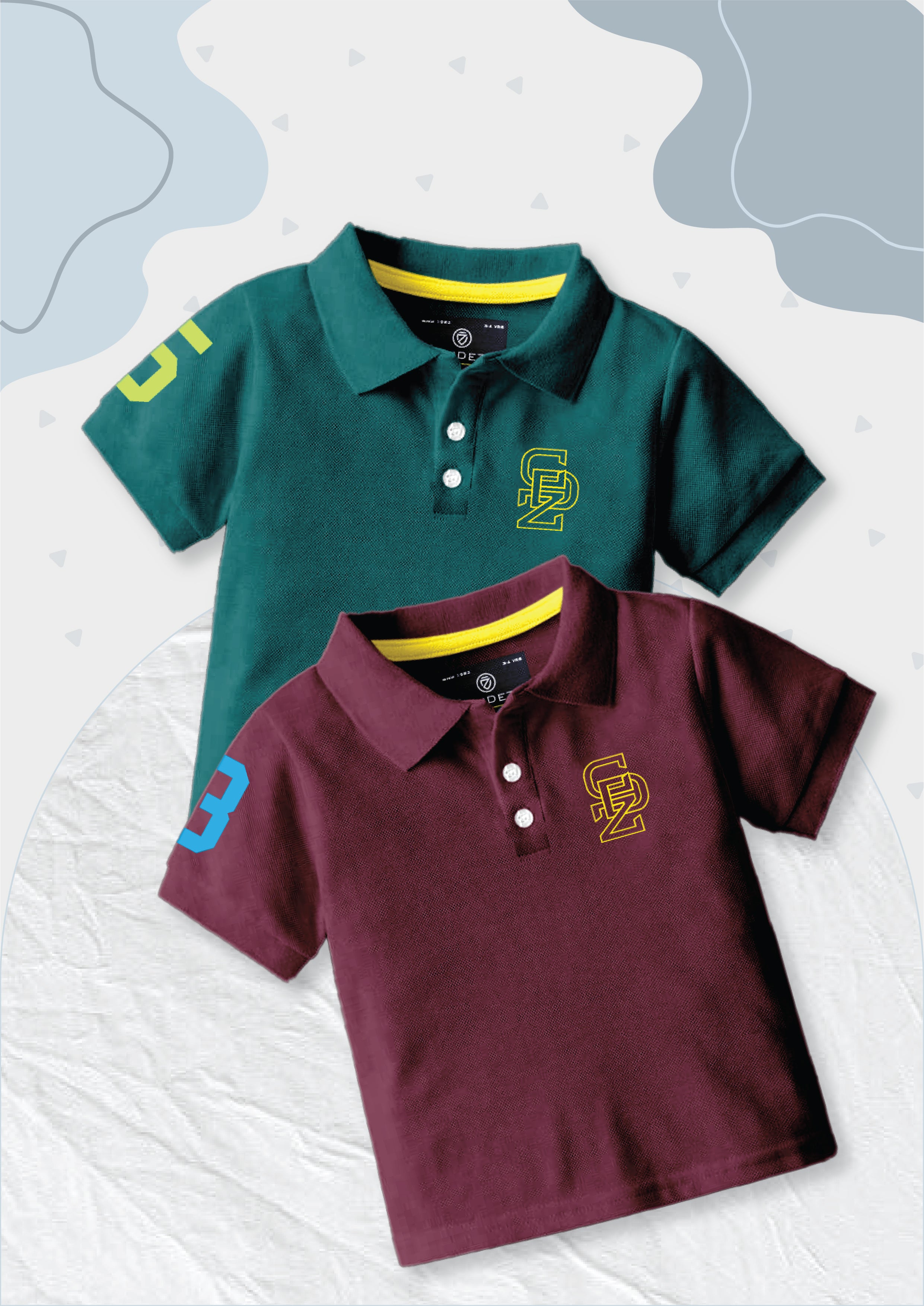 CODEZ Boys Pack Of 2 Self Design Embroidered Polo Tshirts