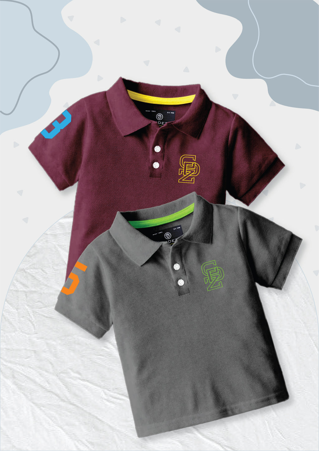 CODEZ Boys Pack Of 2 Self Design Embroidered Polo Tshirts