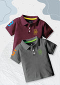 CODEZ Boys Pack Of 2 Self Design Embroidered Polo Tshirts