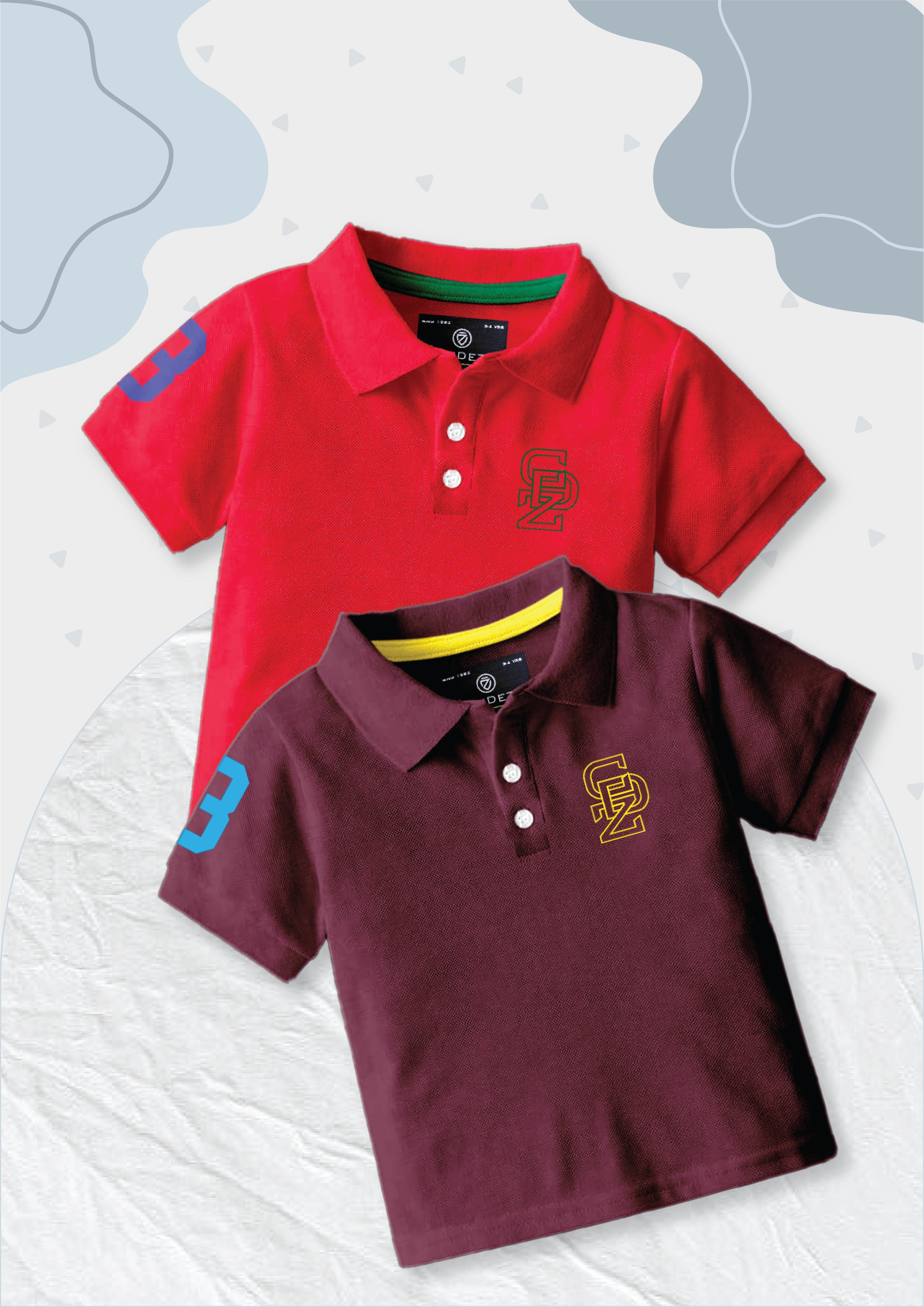 CODEZ Boys Pack Of 2 Self Design Embroidered Polo Tshirts