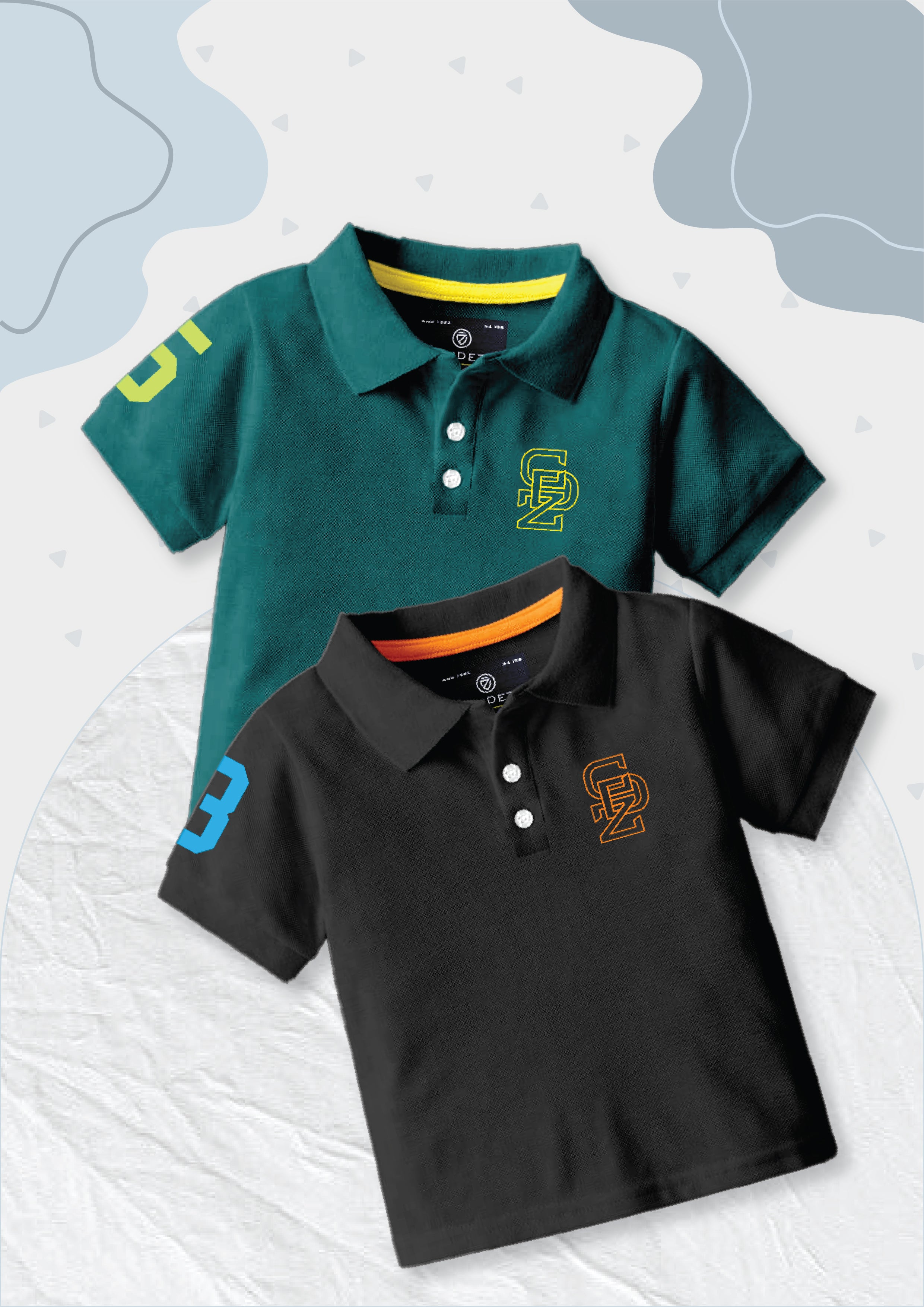 CODEZ Boys Pack Of 2 Self Design Embroidered Polo Tshirts