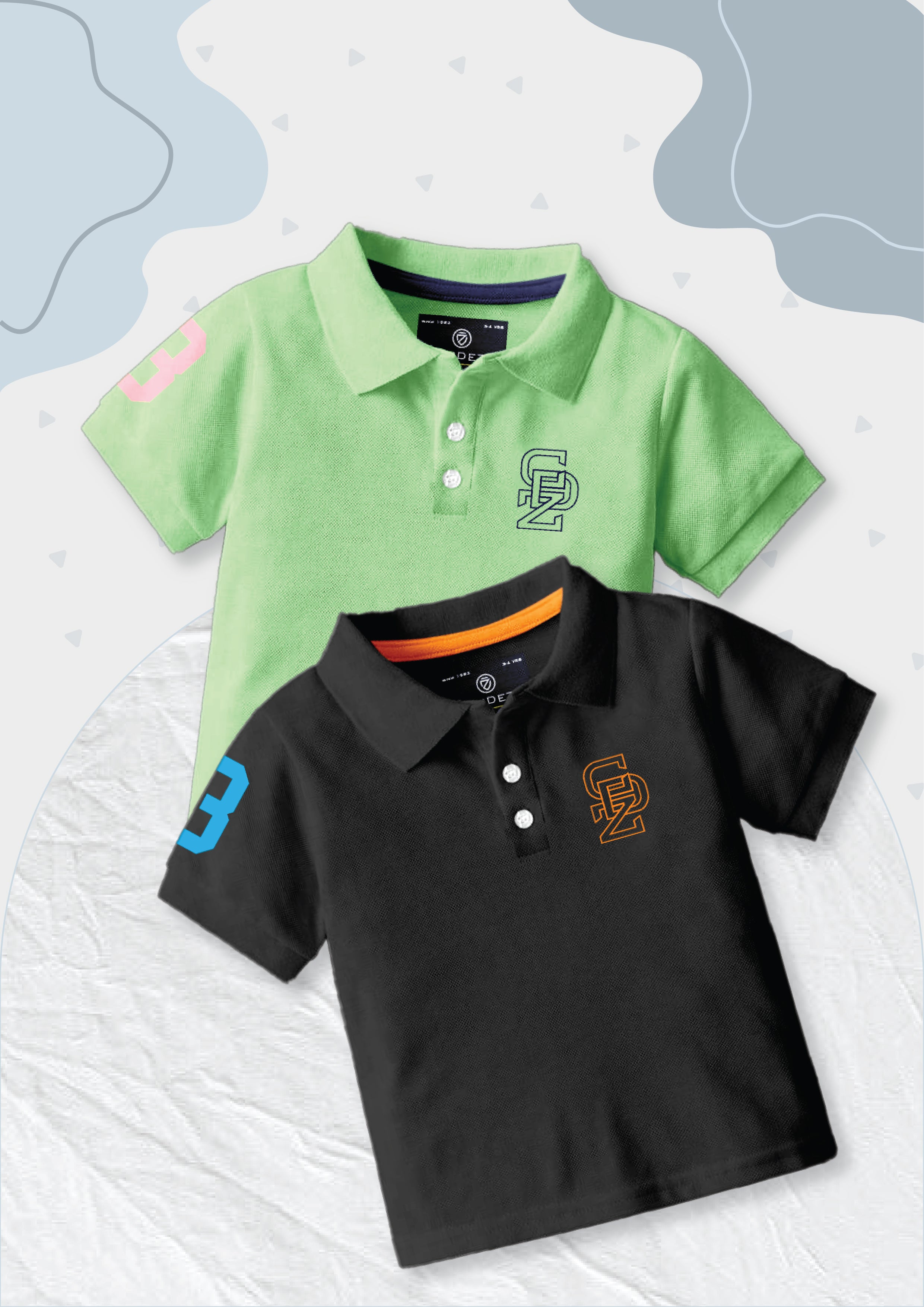 CODEZ Boys Pack Of 2 Self Design Embroidered Polo Tshirts