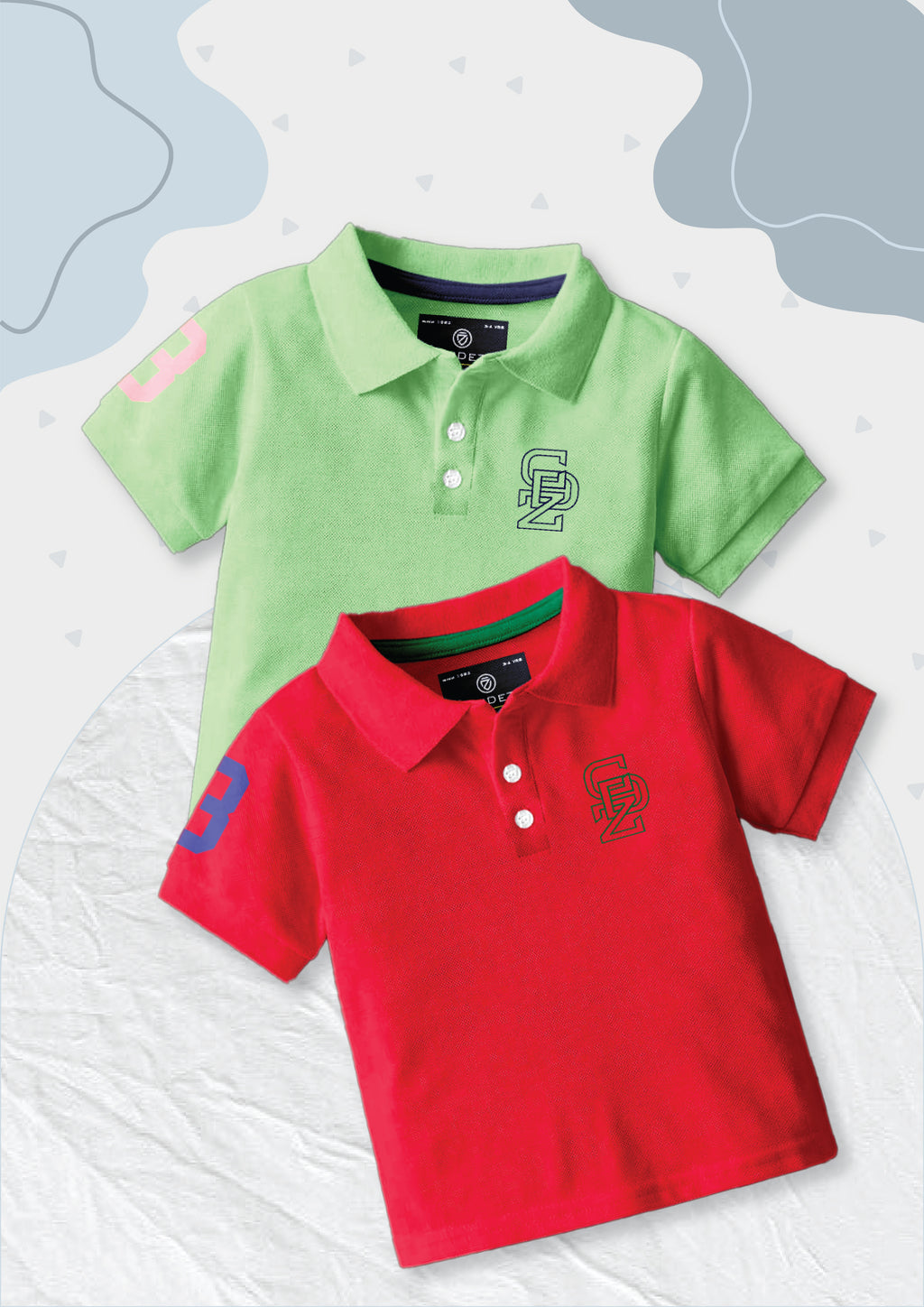 CODEZ Boys Pack Of 2 Self Design Embroidered Polo Tshirts