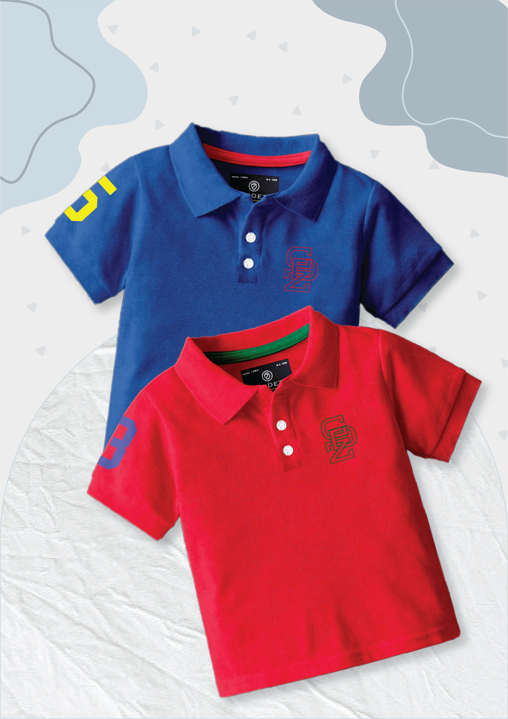 CODEZ Boys Pack Of 2 Self Design Embroidered Polo Tshirts