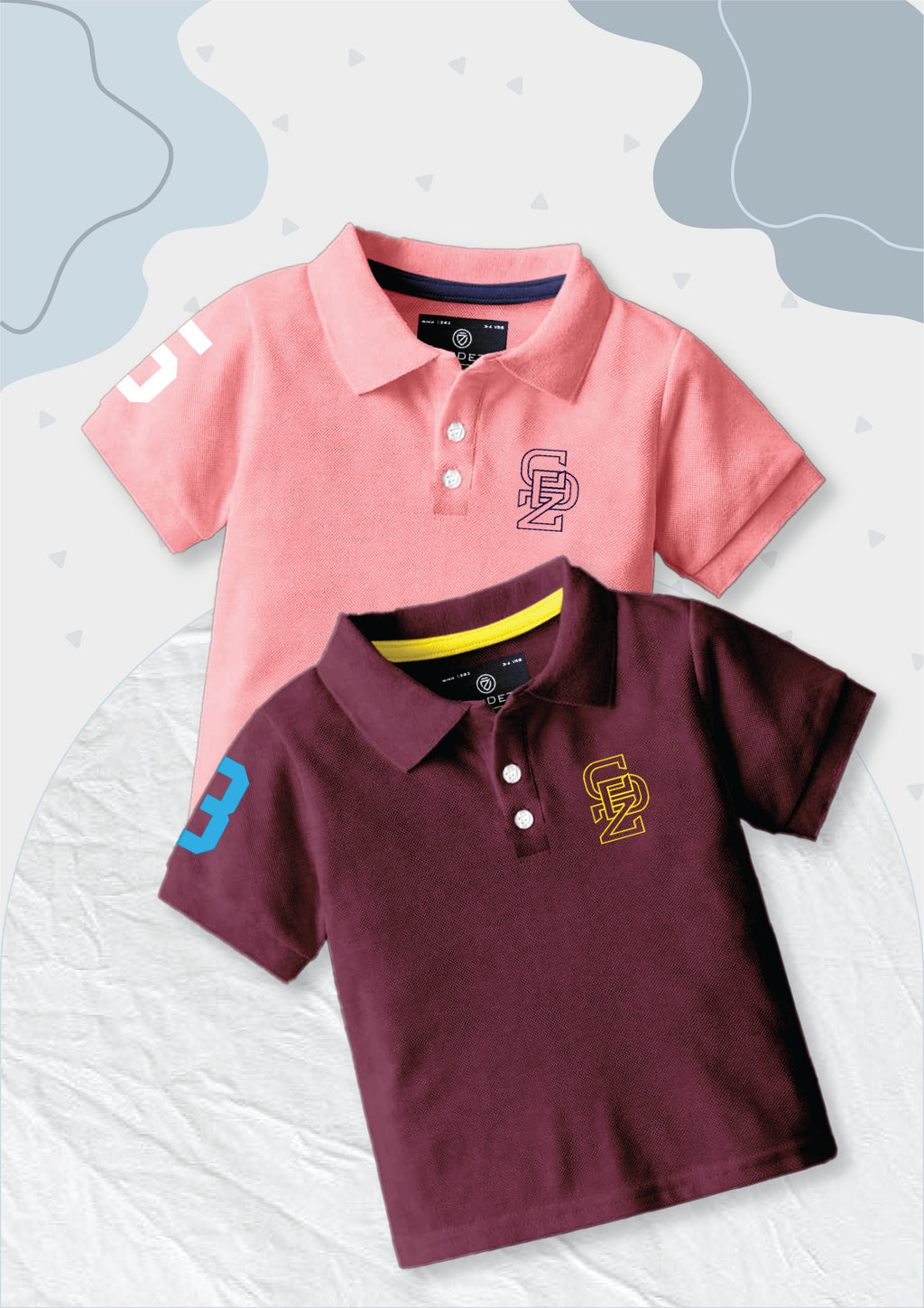 CODEZ Boys Pack Of 2 Self Design Embroidered Polo Tshirts