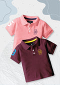 CODEZ Boys Pack Of 2 Self Design Embroidered Polo Tshirts
