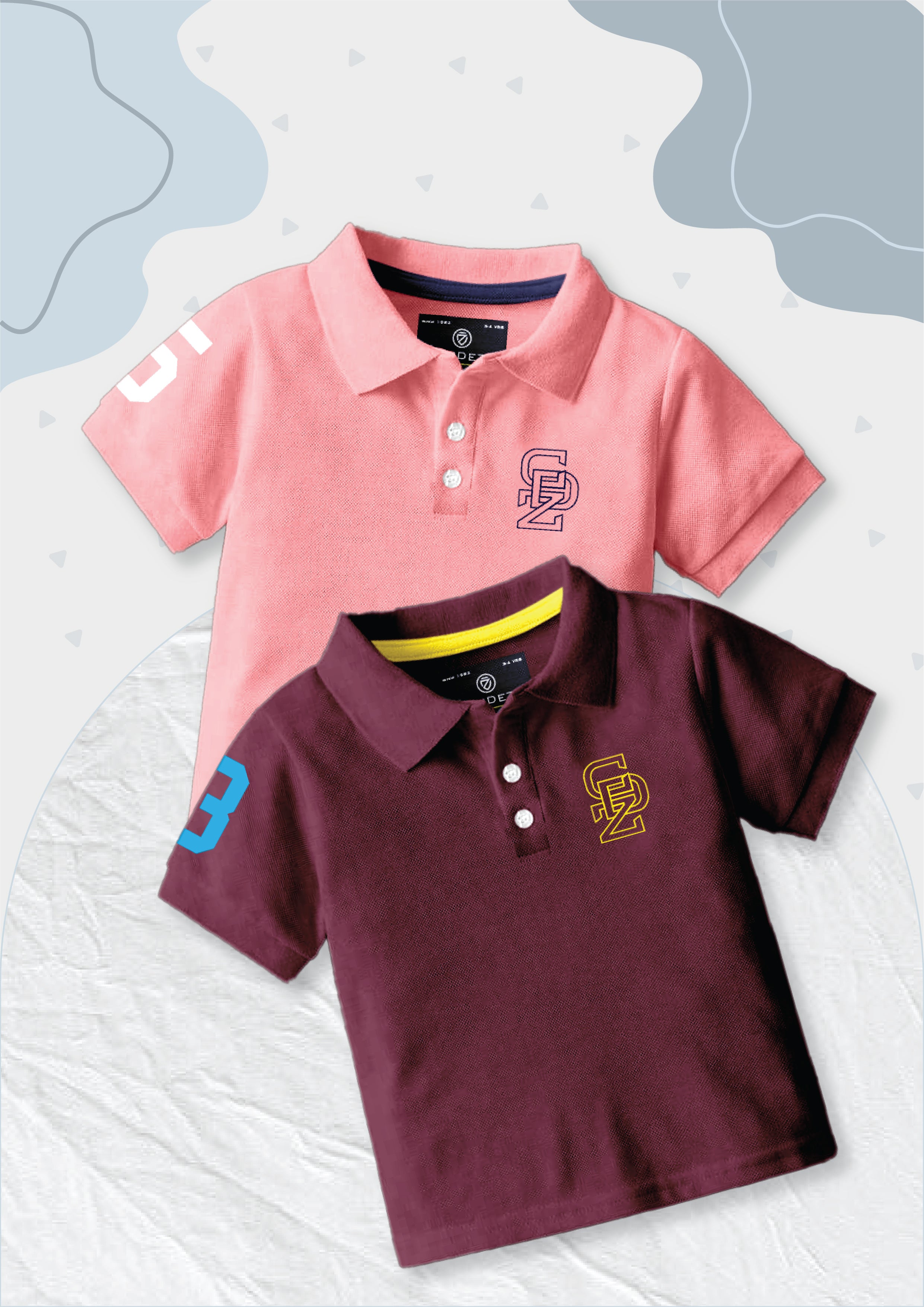 CODEZ Boys Pack Of 2 Self Design Embroidered Polo Tshirts