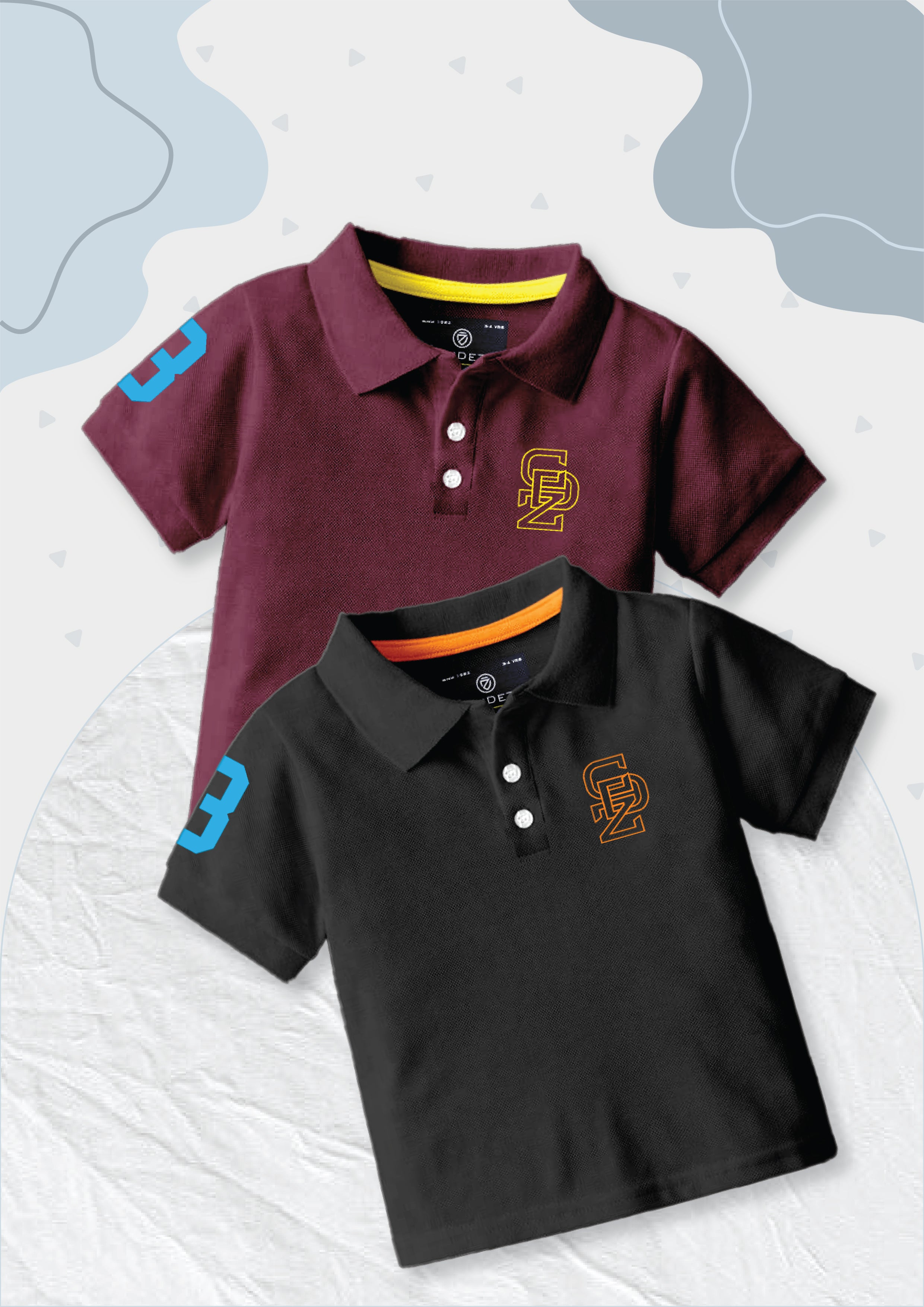 CODEZ Boys Pack Of 2 Self Design Embroidered Polo Tshirts