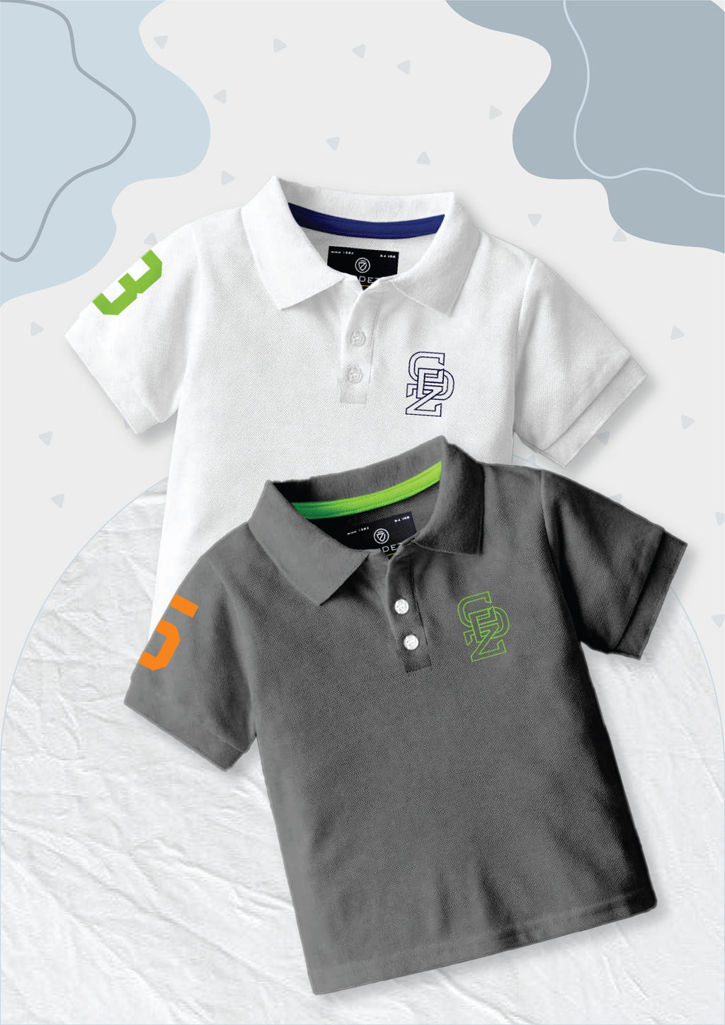 CODEZ Boys Pack Of 2 Self Design Embroidered Polo Tshirts