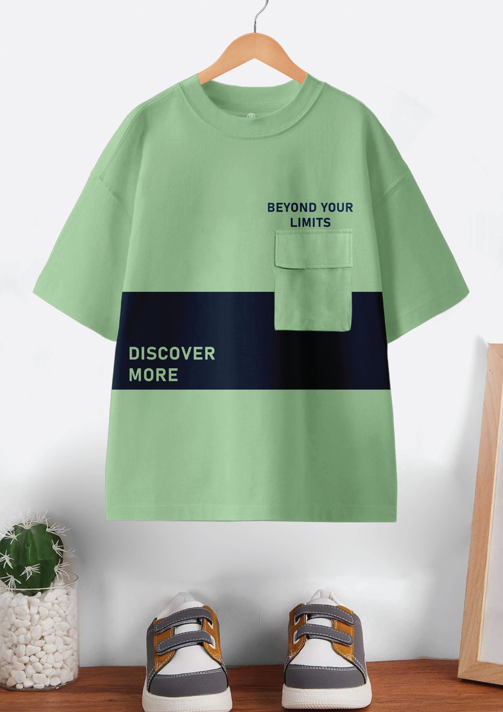 Codez Kids-Boys Fashion Light Green OverSized T-shirt
